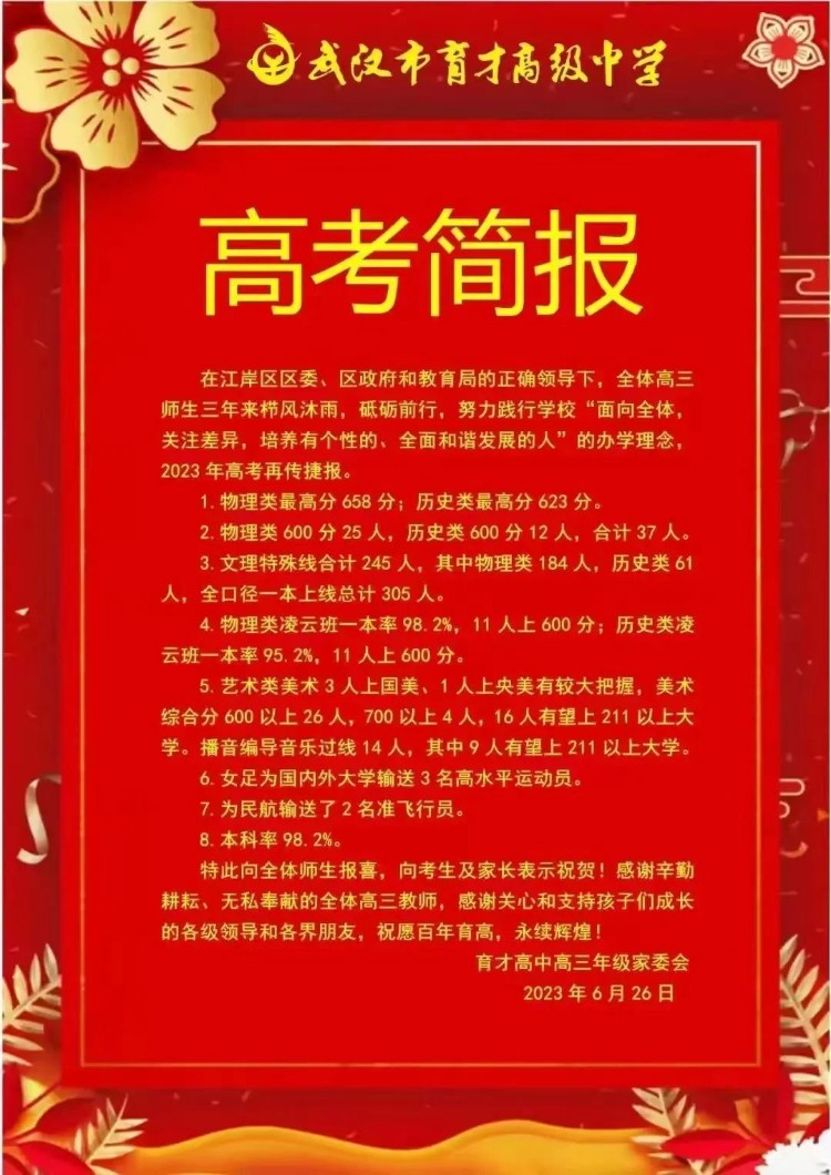 武汉中考冲刺|育才高中全面解读！成绩、招生情况大盘点！